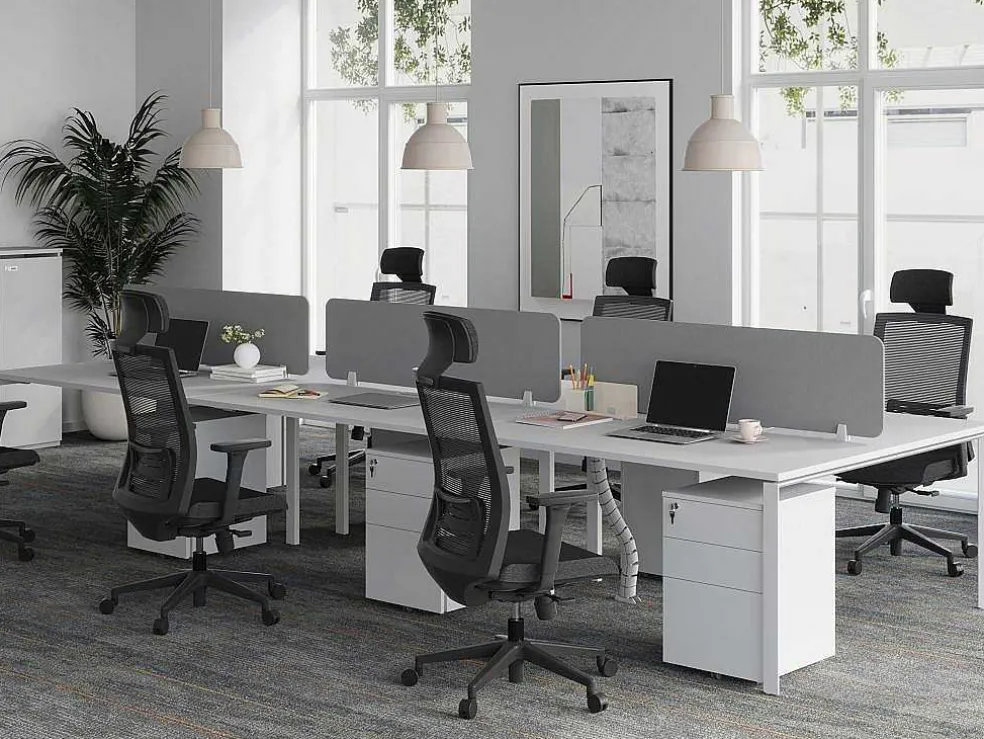 6 Persoons Bureau Bank - Wit - L140 Cm - Met Tussenschotten - Downtown
