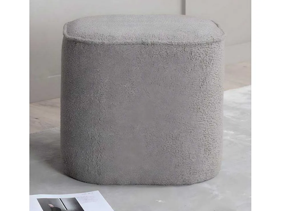 Piff Poef, Hocker O44Cm Teddystof Grijs.