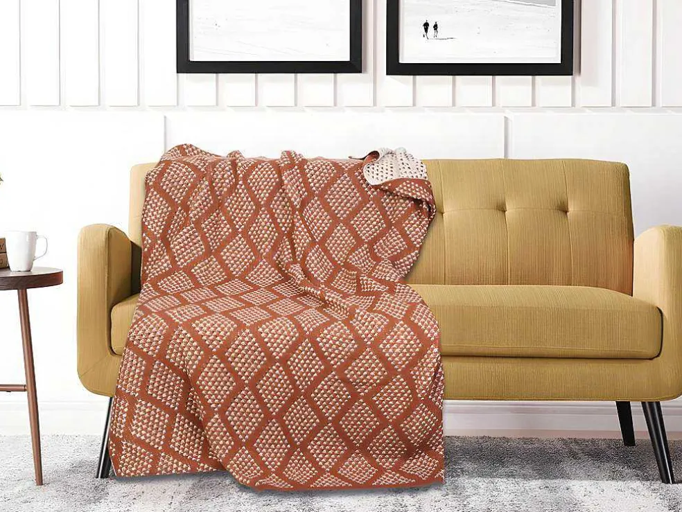 Plaid Oyace - Acryl En Wol - 130 X 170 Cm - Ivoor En Rood
