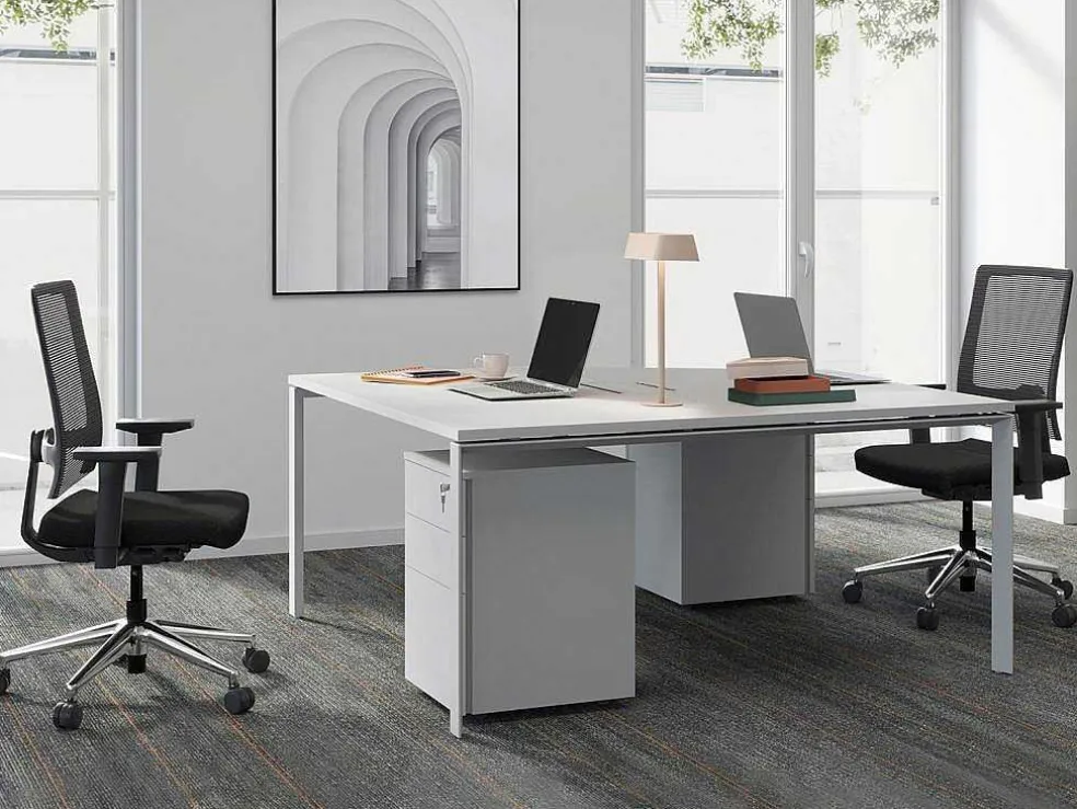 Professioneel Bureau Voor 2 Personen - Wit - L140 Cm - Downtown