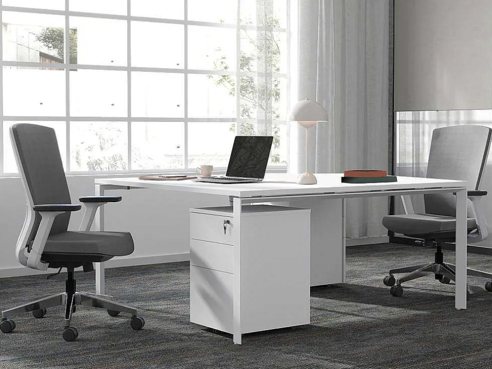 Professioneel Bureau Voor 2 Personen - Wit - L140 Cm - Downtown