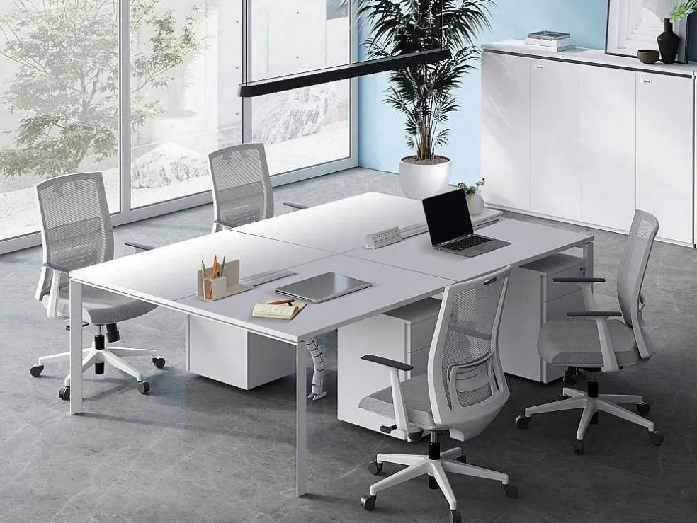 Professioneel Bureau Voor 4 Personen - Wit - L140 Cm - Downtown