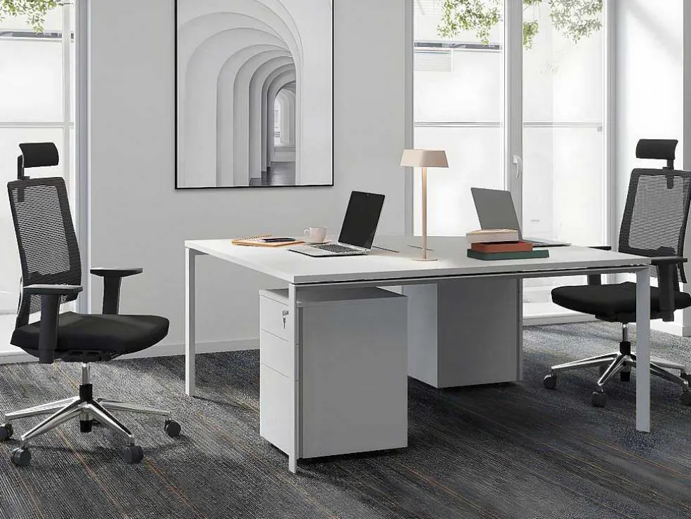 Professioneel Bureau Voor 2 Personen - Wit - L120 Cm - Downtown