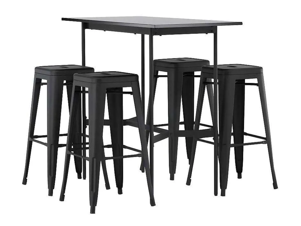Rax Barmeubelset Bartafel Zwart En 4 Tempe Barstoelen Zwart.