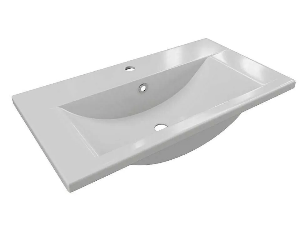 Rechthoekige Voorbouwwastafel Voor Badkamer Van Keramiek - 71,5 Cm - Wit - Yasmac Ii