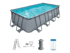 Rechthoekig Grijs Buizenzwembad Met Filterpomp Met Patroon - L549 X D274 X H132 Cm - Zamora