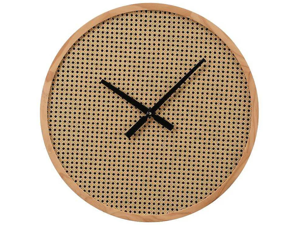 Rieten Wandklok - D60 Cm - Mdf En Hout - Naturel - Fietra