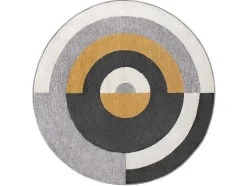 Rond Designtapijt Met Geometrische Motieven Alborg - D. 160 Cm - Grijs En Oker