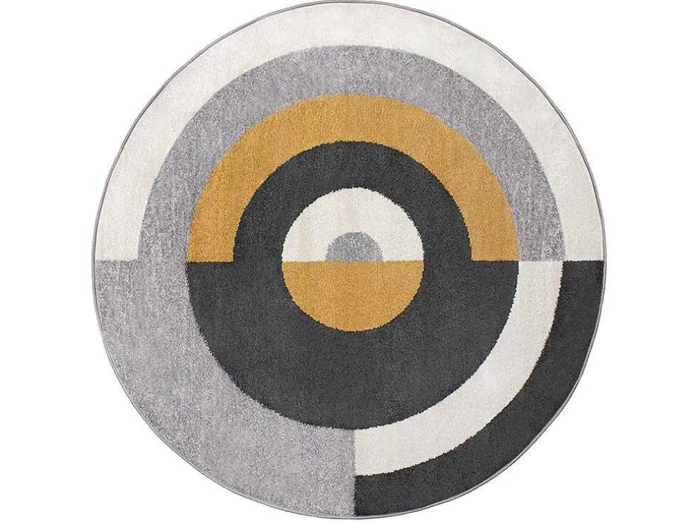 Rond Designtapijt Met Geometrische Motieven Alborg - D. 160 Cm - Grijs En Oker