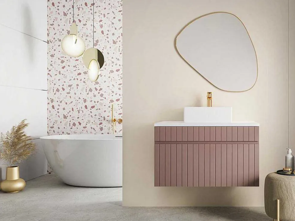 Roze Gestreept Hangmeubel Voor Badkamer Met Wastafel Om Erop Te Plaatsen - 80 Cm - Satara