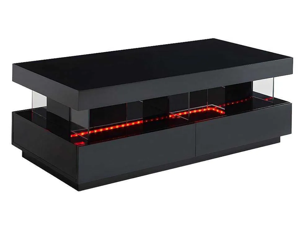 Salontafel Fabio - Zwart Gelakt Mdf - Met Leds - 2 Lades En 2 Nissen