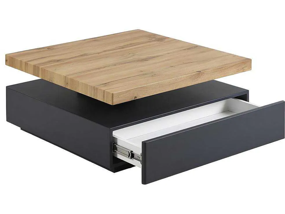 Salontafel Kyria - 1 Lade & Draaiblad - Mdf - Kleur: Antraciet & Eik
