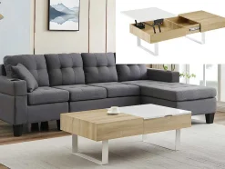 Salontafel Met Afneembaar Tafelblad En 1 Lade - Mdf En Staal - Naturel En Wit - Balun