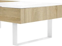 Salontafel Met Afneembaar Tafelblad En 1 Lade - Mdf En Staal - Naturel En Wit - Balun