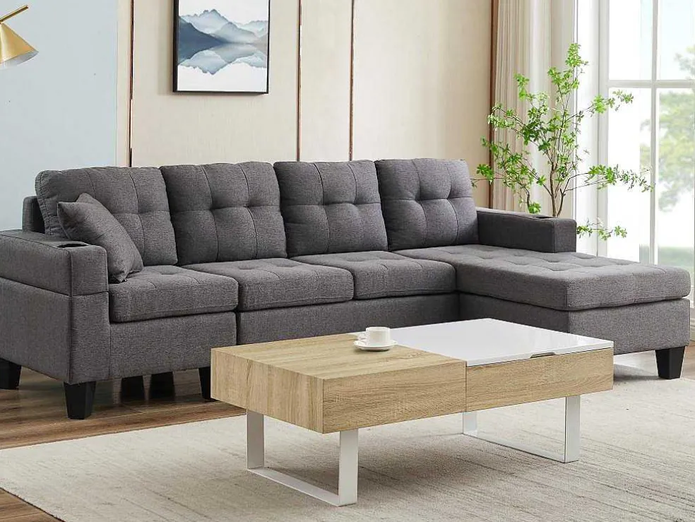 Salontafel Met Afneembaar Tafelblad En 1 Lade - Mdf En Staal - Naturel En Wit - Balun