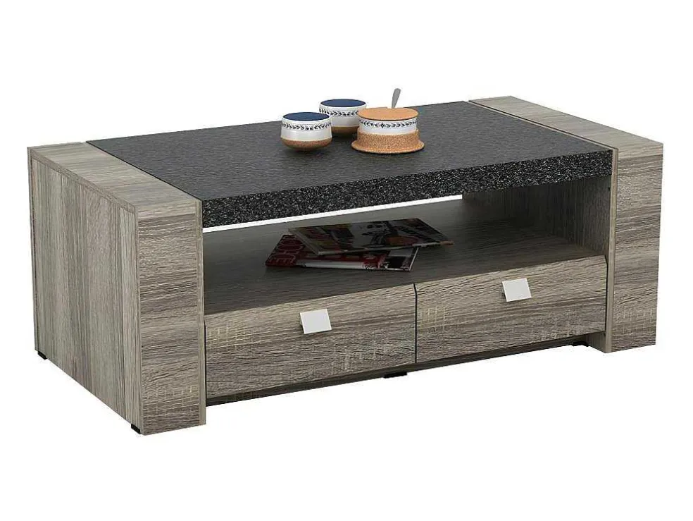 Salontafel Meteorite - 2 Laden - Mdf Blad Met Granieteffect