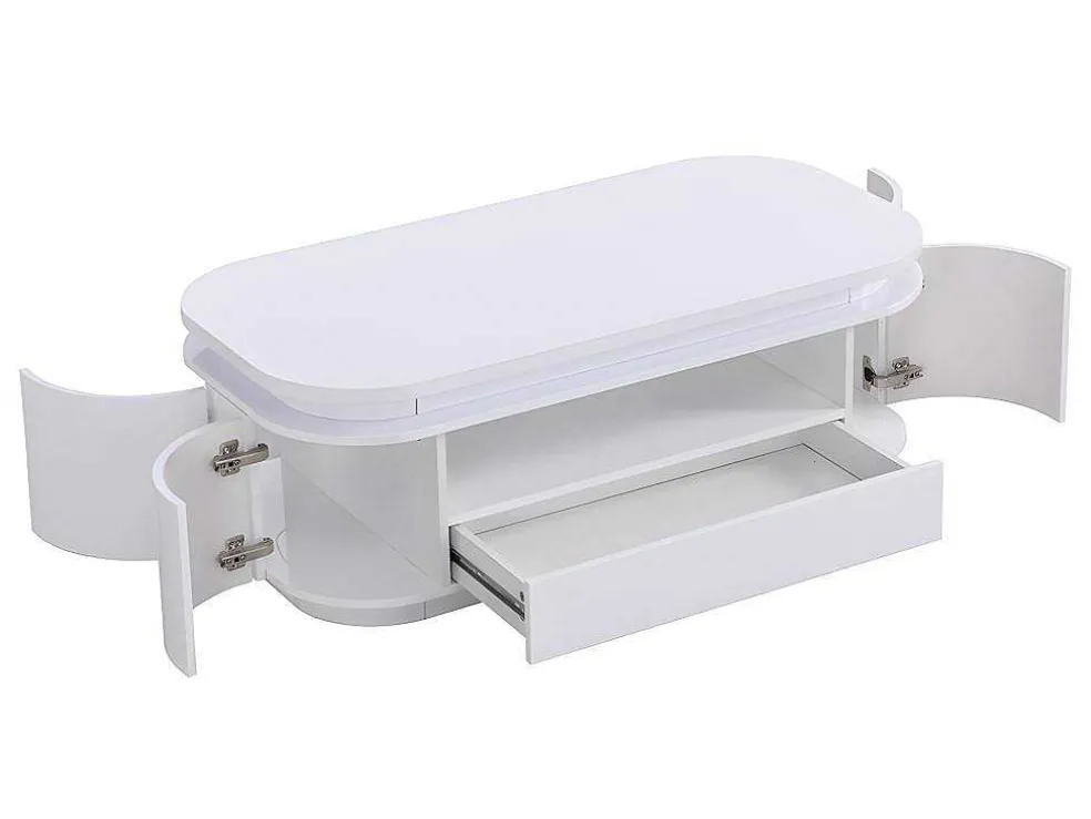 Salontafel Met 4 Kasten En 1 Lade - Leds - Mdf - Witgelakt - Vandana