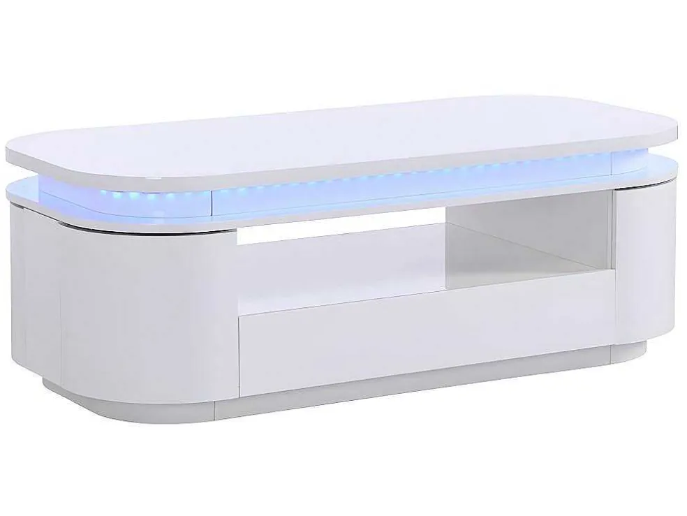 Salontafel Met 4 Kasten En 1 Lade - Leds - Mdf - Witgelakt - Vandana