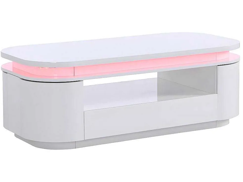 Salontafel Met 4 Kasten En 1 Lade - Leds - Mdf - Witgelakt - Vandana
