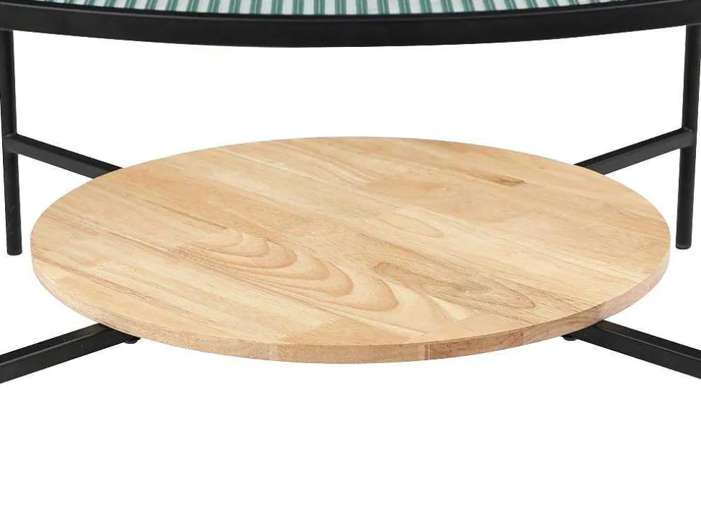 Salontafel Met 1 Plank - Glas, Heveahout En Metaal - Naturel En Zwart - Munita