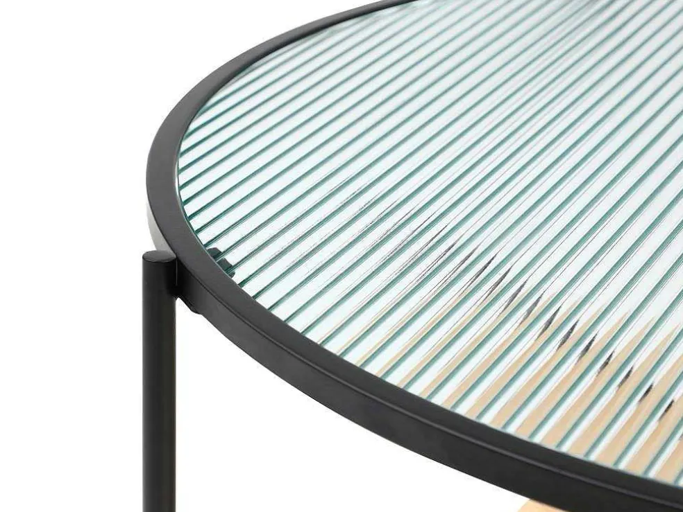 Salontafel Met 1 Plank - Glas, Heveahout En Metaal - Naturel En Zwart - Munita