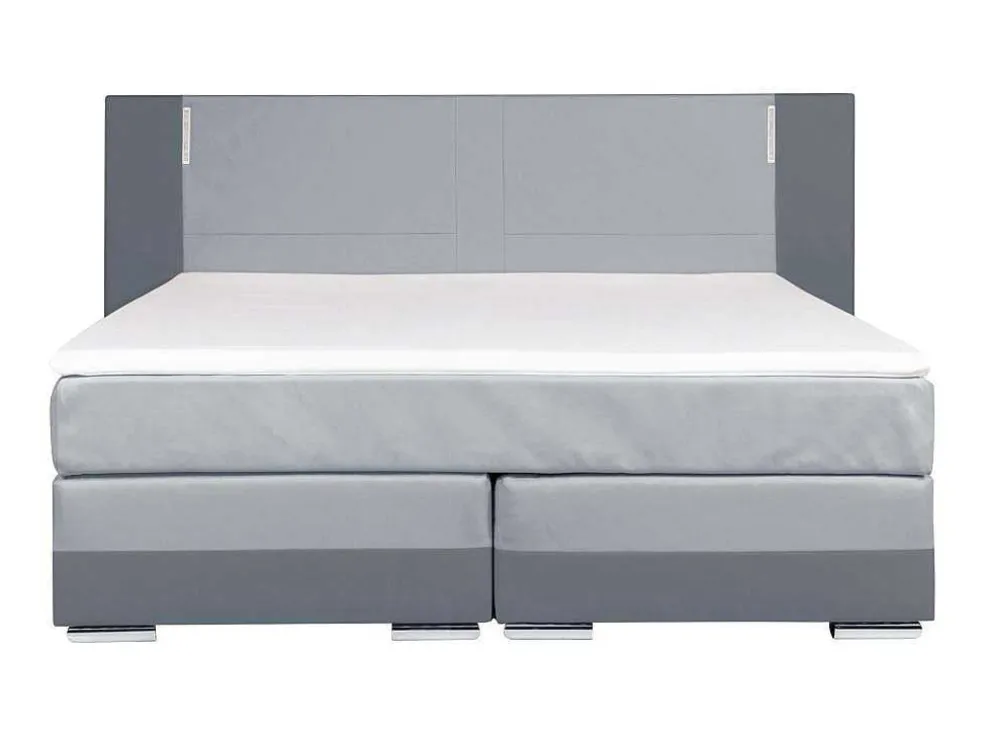 Samenstelling Boxspring Hoofdbord Met Leds + Lattenbodems + Matras + Dekmatras Asti Van Ysmee - 160 X 200 Cm - Antraciet En Lichtgrijs