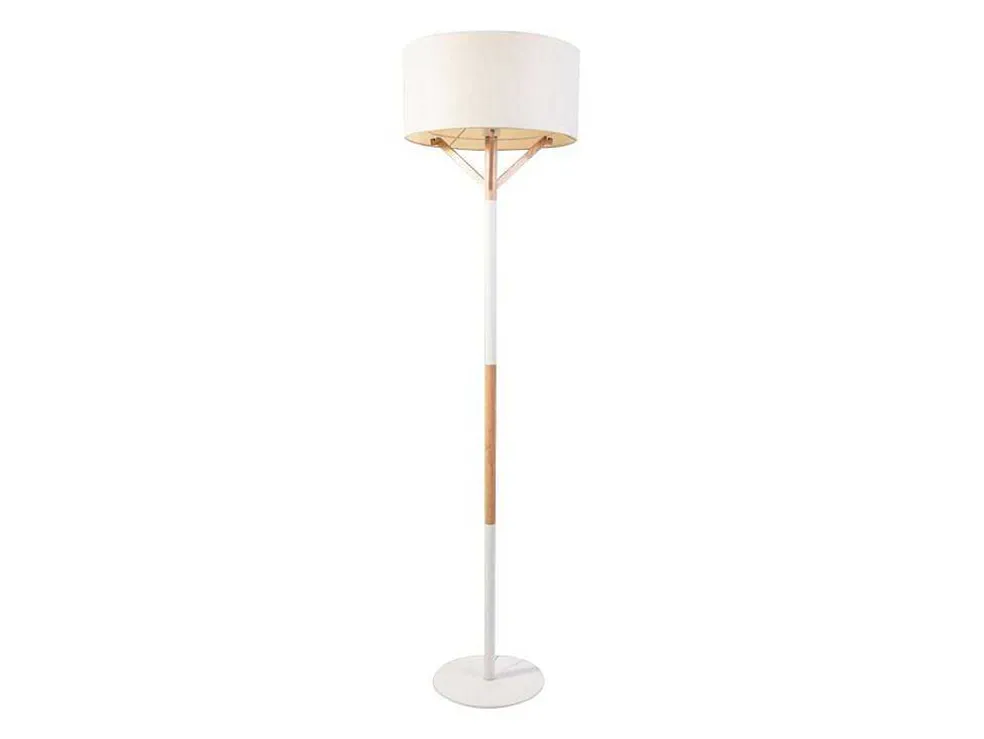 Scandinavische Staande Lamp Van Metaal, Linnen En Hevea - D44 X H164 Cm - Naturel En Wit - Addis