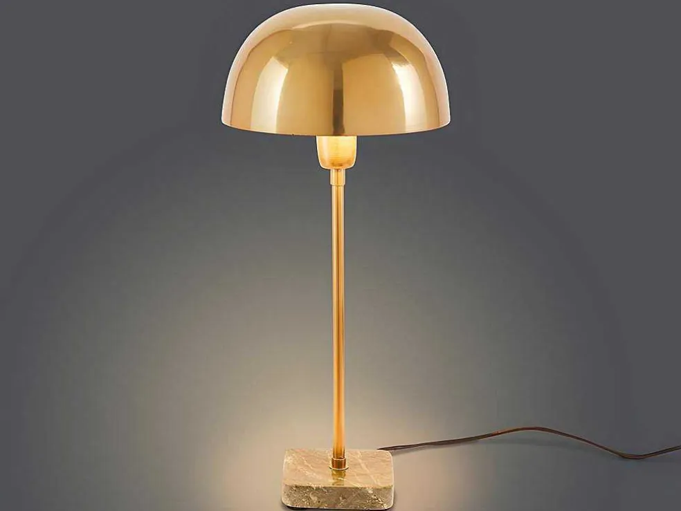 Schemerlamp Champignon Met Art-Decostijl Amanite - Marmer En Ijzer - 24,5 X 24,5 X 52 Cm - Goudkleurig