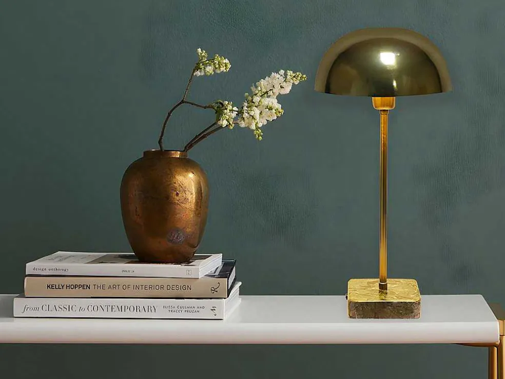 Schemerlamp Champignon Met Art-Decostijl Amanite - Marmer En Ijzer - 24,5 X 24,5 X 52 Cm - Goudkleurig