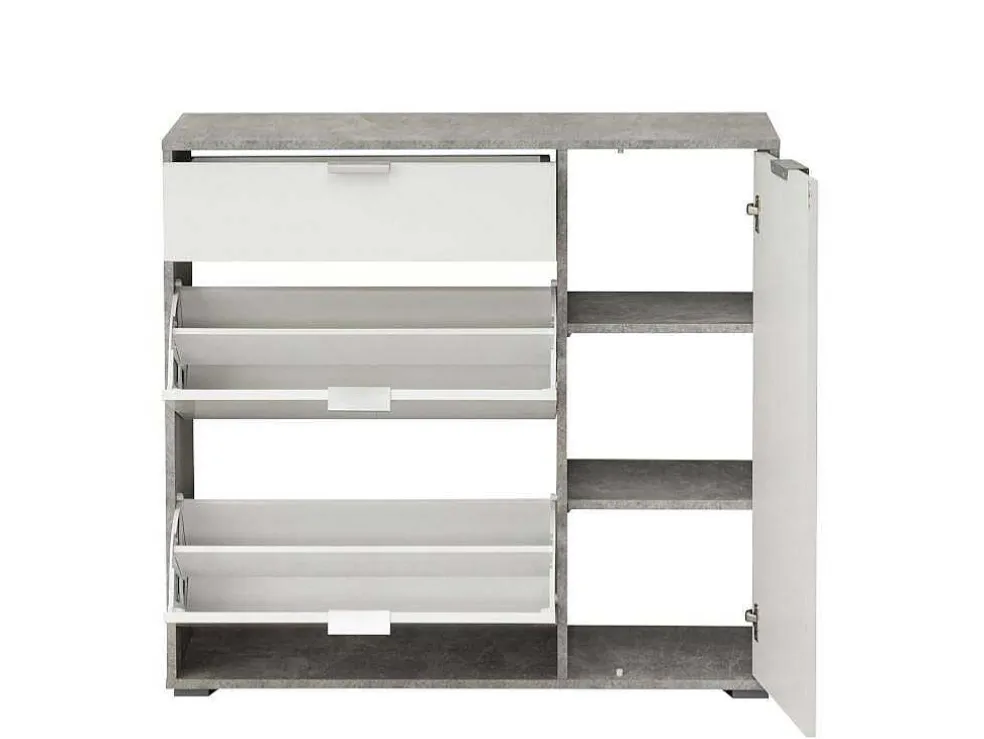 Schoenenkast Arietta - 2 Vlakken, 1 Deur En 1 Lade - Kleur: Wit & Beton