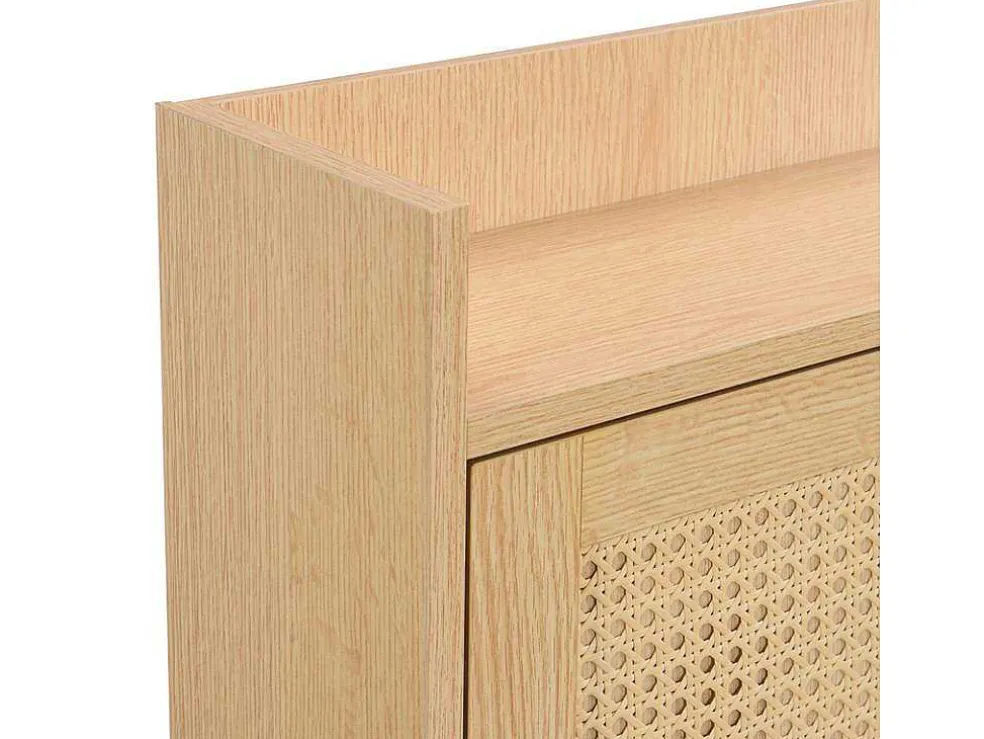 Schoenenkast In Hout En Rotan - 3 Klepdeuren En 1 Lade - Verstelbare Plank - Naturel
