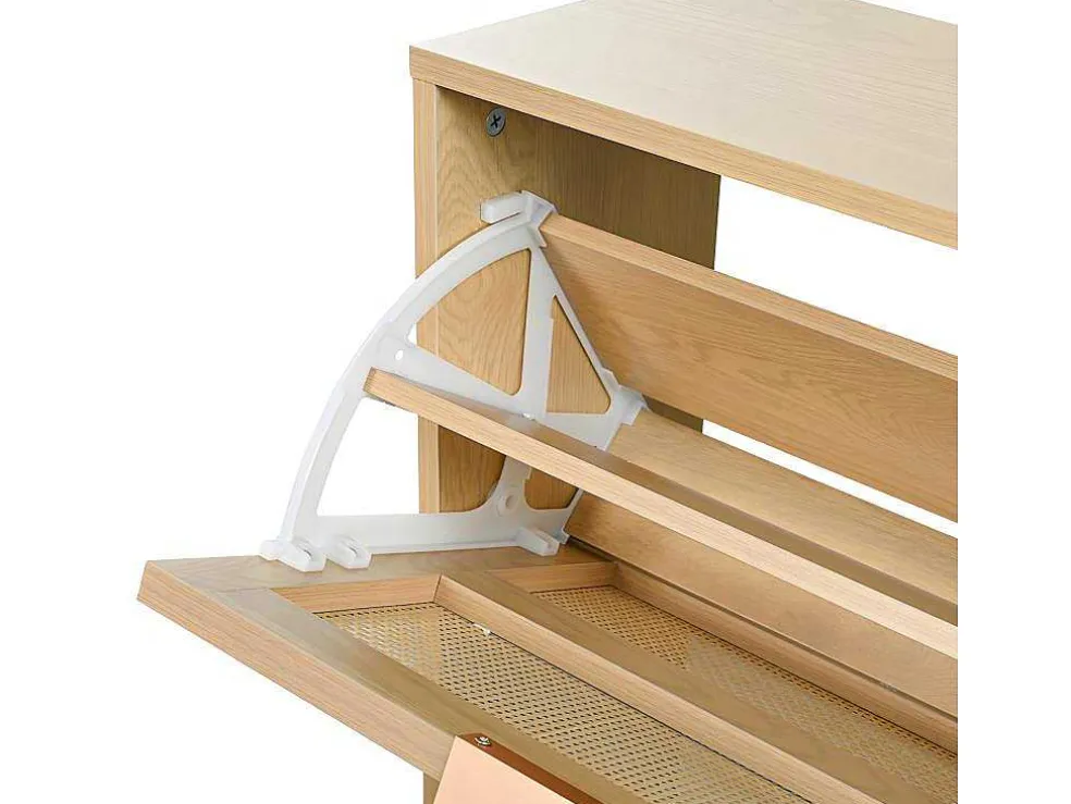 Schoenenkast In Hout En Rotan - 4 Klepdeuren - Naturel