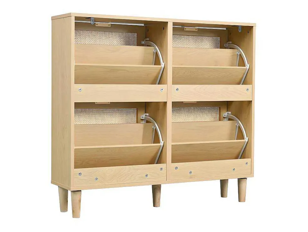 Schoenenkast In Hout En Rotan - 4 Klepdeuren - Naturel