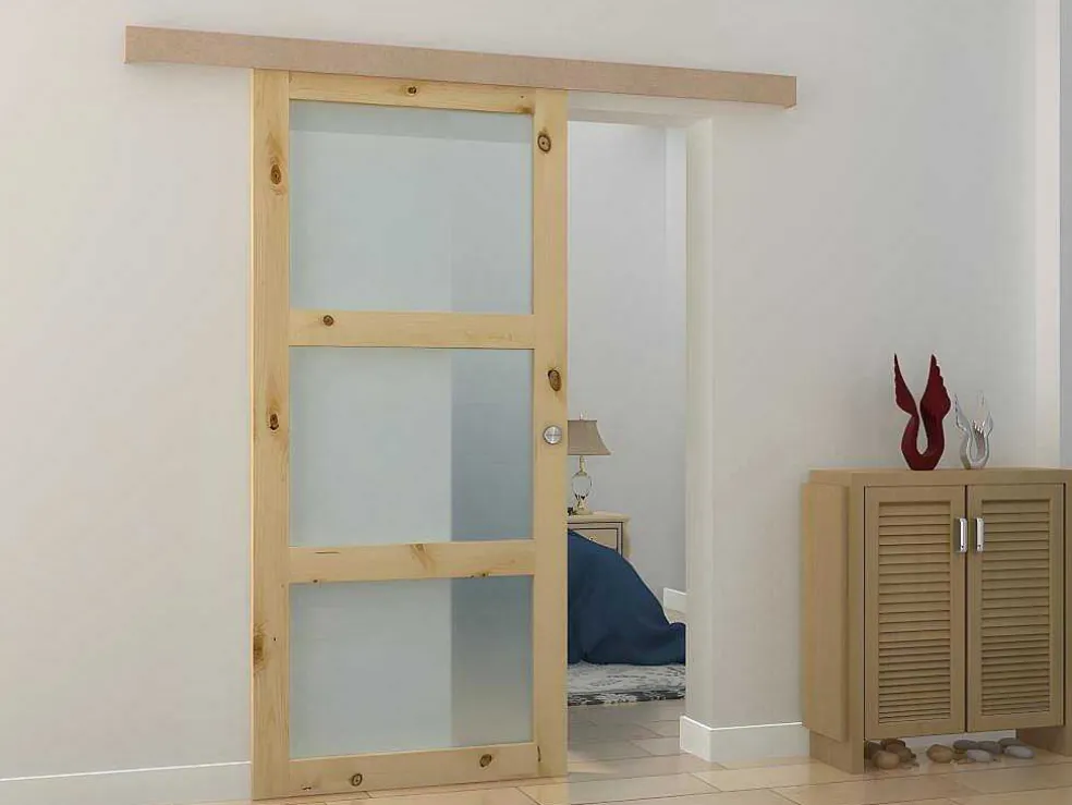 Schuifdeur Acosta Met 3 Ramen - H205Xb83Cm - Natuurlijk Mdf