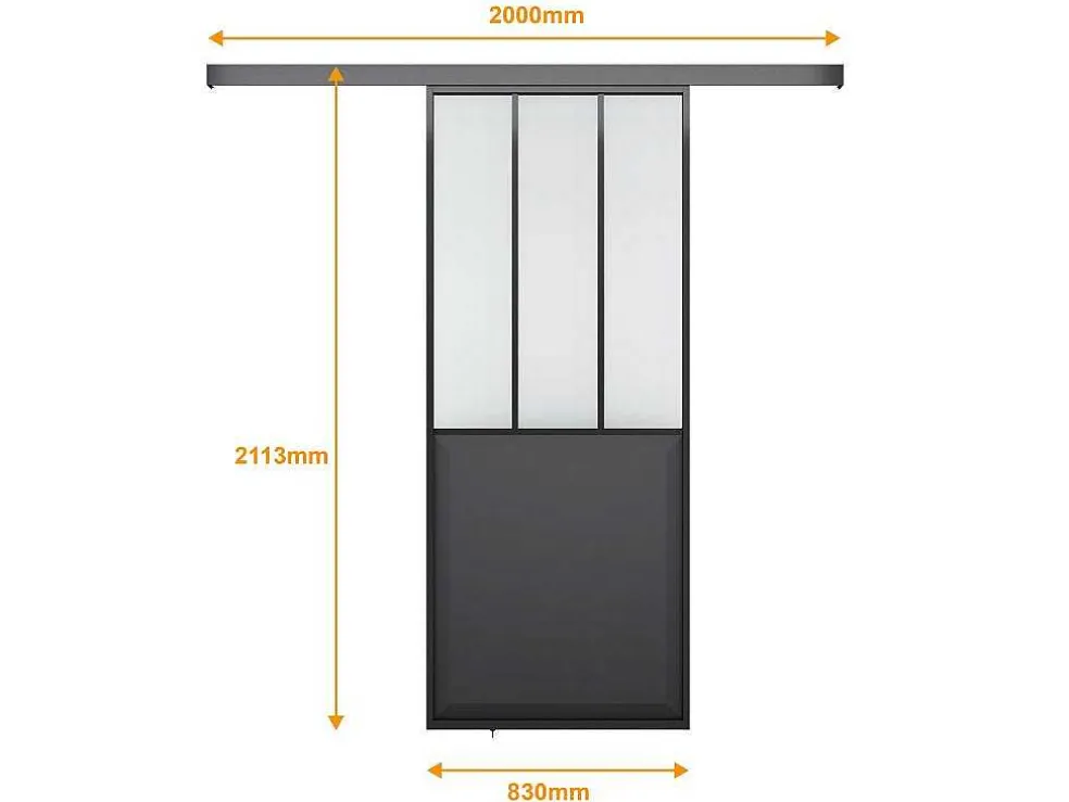 Schuifdeur Werkplaatsstijl - Zwart En Mat Gehard Glas - H205 X B73 Cm - Artisto