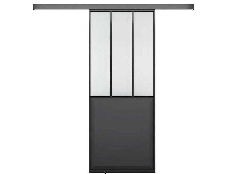 Schuifdeur Werkplaatsstijl - Zwart En Mat Gehard Glas - H205 X B73 Cm - Artisto