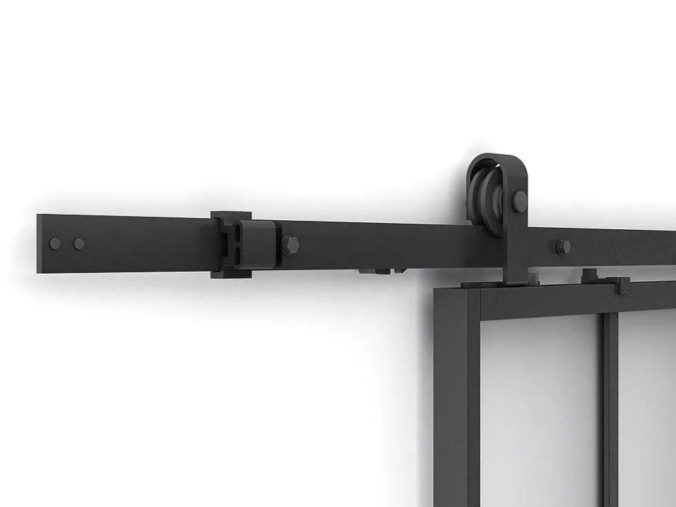Schuifdeur Werkplaatsstijl Met Rails - Zwart En Mat Gehard Glas - H205 Cm X L73 Cm - Artisto Ii