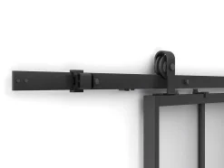 Schuifdeur Werkplaatsstijl Met Rails - Zwart En Mat Gehard Glas - H205 Cm X L93 Cm - Artisto Ii