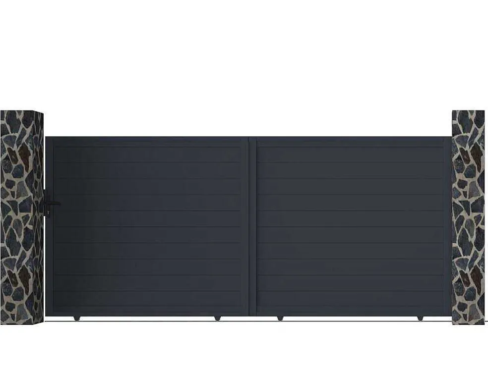 Schuifpoort Van Antraciet Opengewerkt Aluminium - L416 X 180 Cm - Nazario