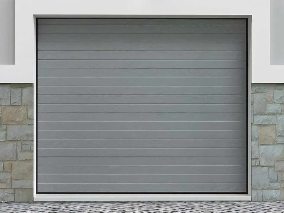 Sectionale Garagedeur Grijs Gegroefd Effect Met Somfy Motor - Noria