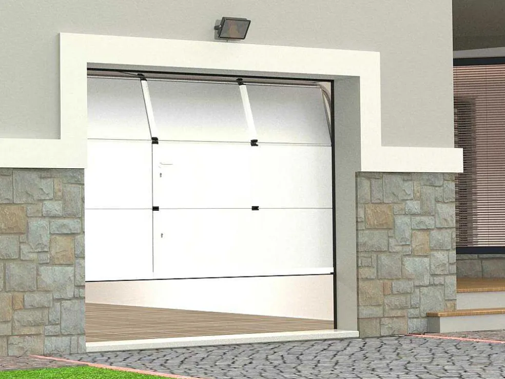 Sectionale Garagedeur Met Glad Effect En Centrale Witte Loopdeur Met Motor - Lavega