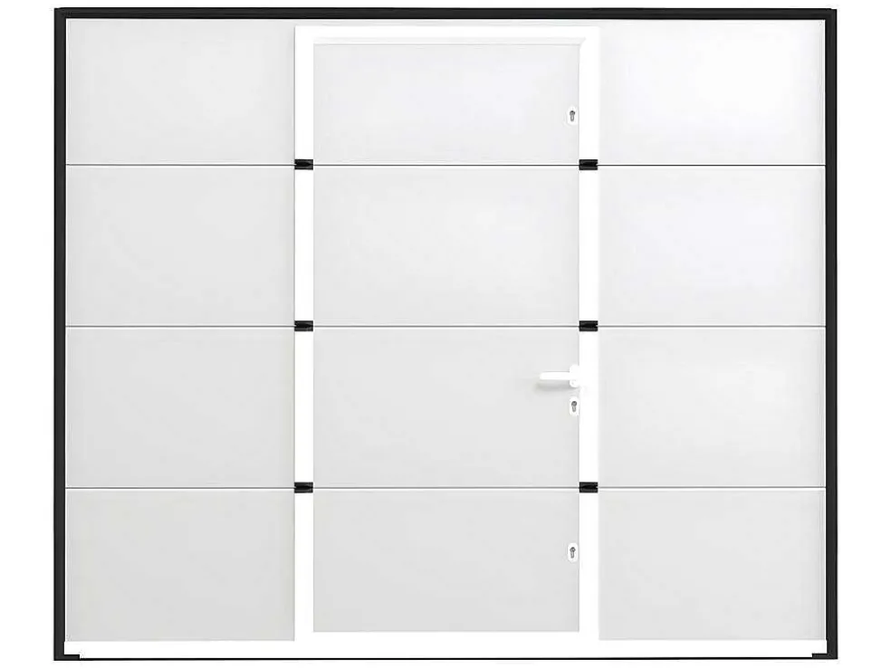 Sectionale Garagedeur Met Glad Effect En Centrale Witte Loopdeur Met Motor - Lavega