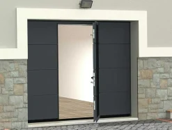 Sectionale Garagedeur Met Glad Effect En Centrale Loopdeur In Antraciet Met Somfy Motor - Lavega