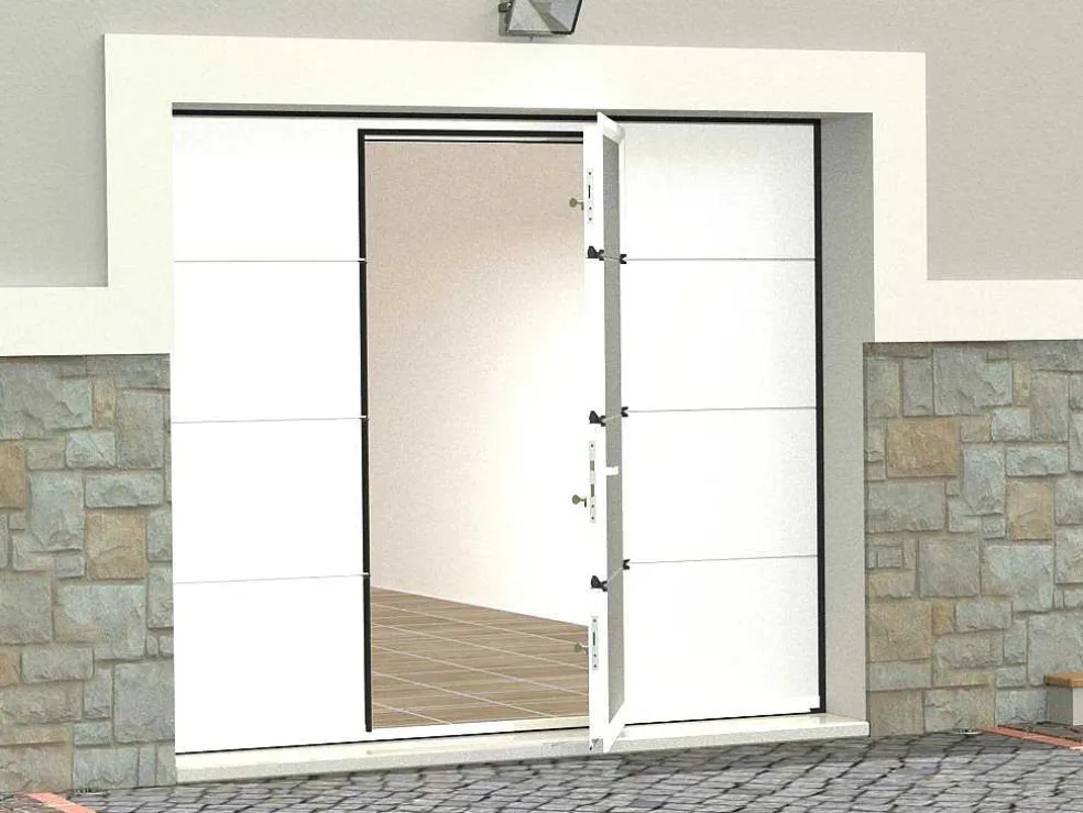 Sectionale Garagedeur Met Glad Effect Met Centrale Witte Loopdeur En Somfy Motor - Lavega