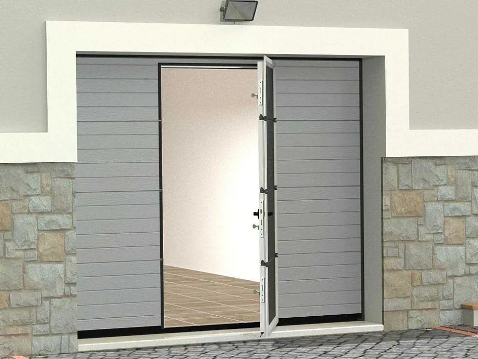 Sectionale Garagedeur Met Groefeffect Centrale Deur Grijs Met Somfy Motor - Noria