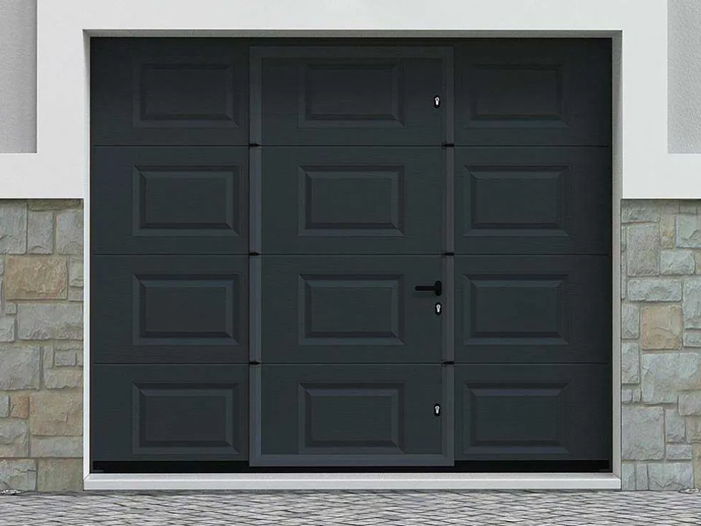 Sectionale Garagedeur Met Somfy Motor Met Centrale Antraciet Loopdeur - Caopas