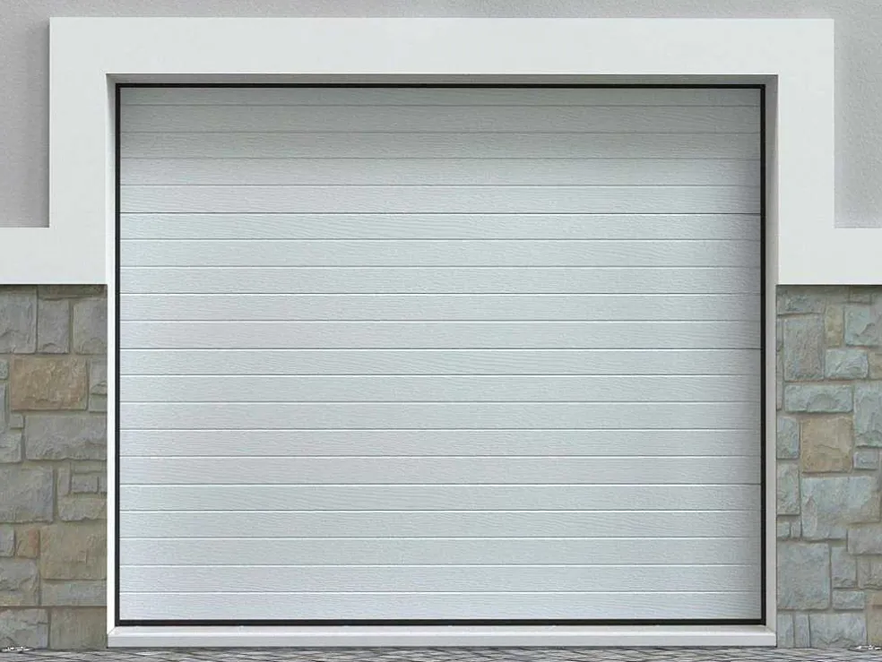 Sectionale Garagedeur Wit Gegroefd Effect Met Motor - Noria
