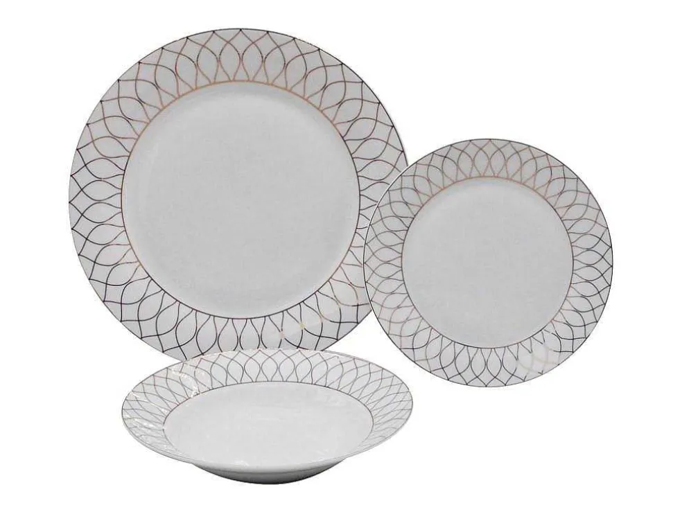 Servies 18 Stuks Van Porselein - Wit En Goud - Serisia