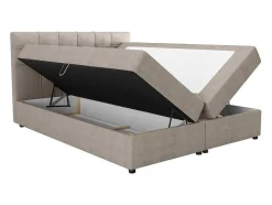 Set Bed Met Hoofdbord Met Capitons + Bedbodem Met Opbergruimte + Matras+ Dekmatras- 180 X 200 Cm - Stof - Taupegrijs - Kida Van Ysmee
