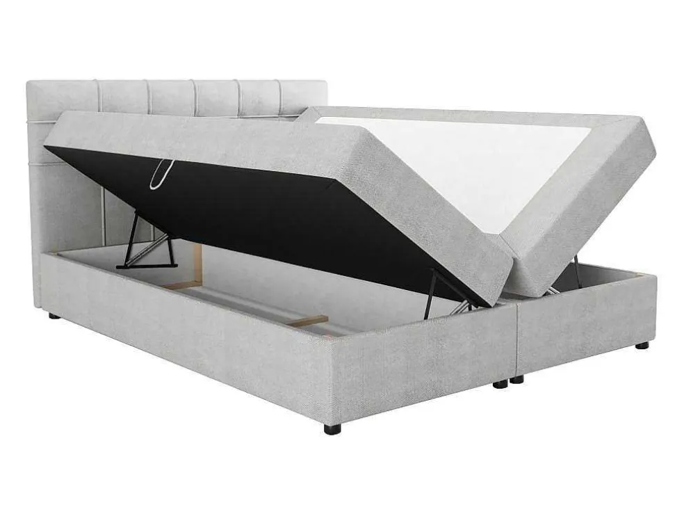 Set Bed Met Hoofdbord Met Capitons + Bedbodem Met Opbergruimte + Matras+ Dekmatras - 160 X 200 Cm - Stof - Lichtgrijs - Kida Van Ysmee